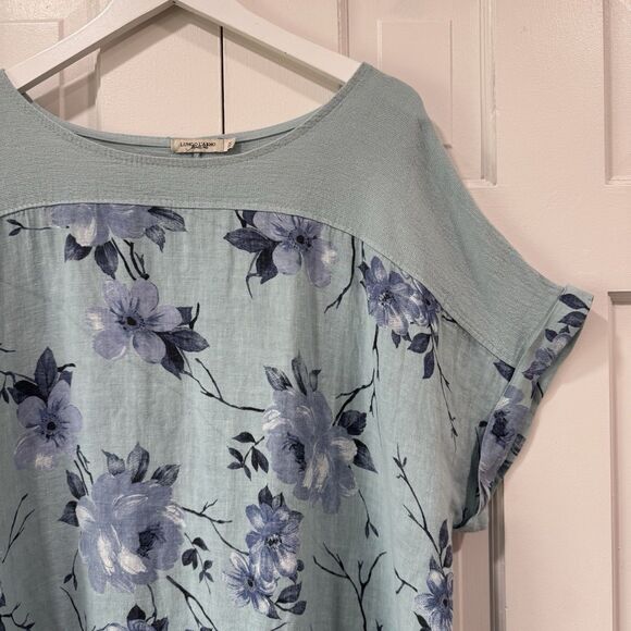 Lungo Larno Linen Top Size 2X Floral Woven Boho Lagenlook Coastal Beachy Blue - Picture 4 of 12